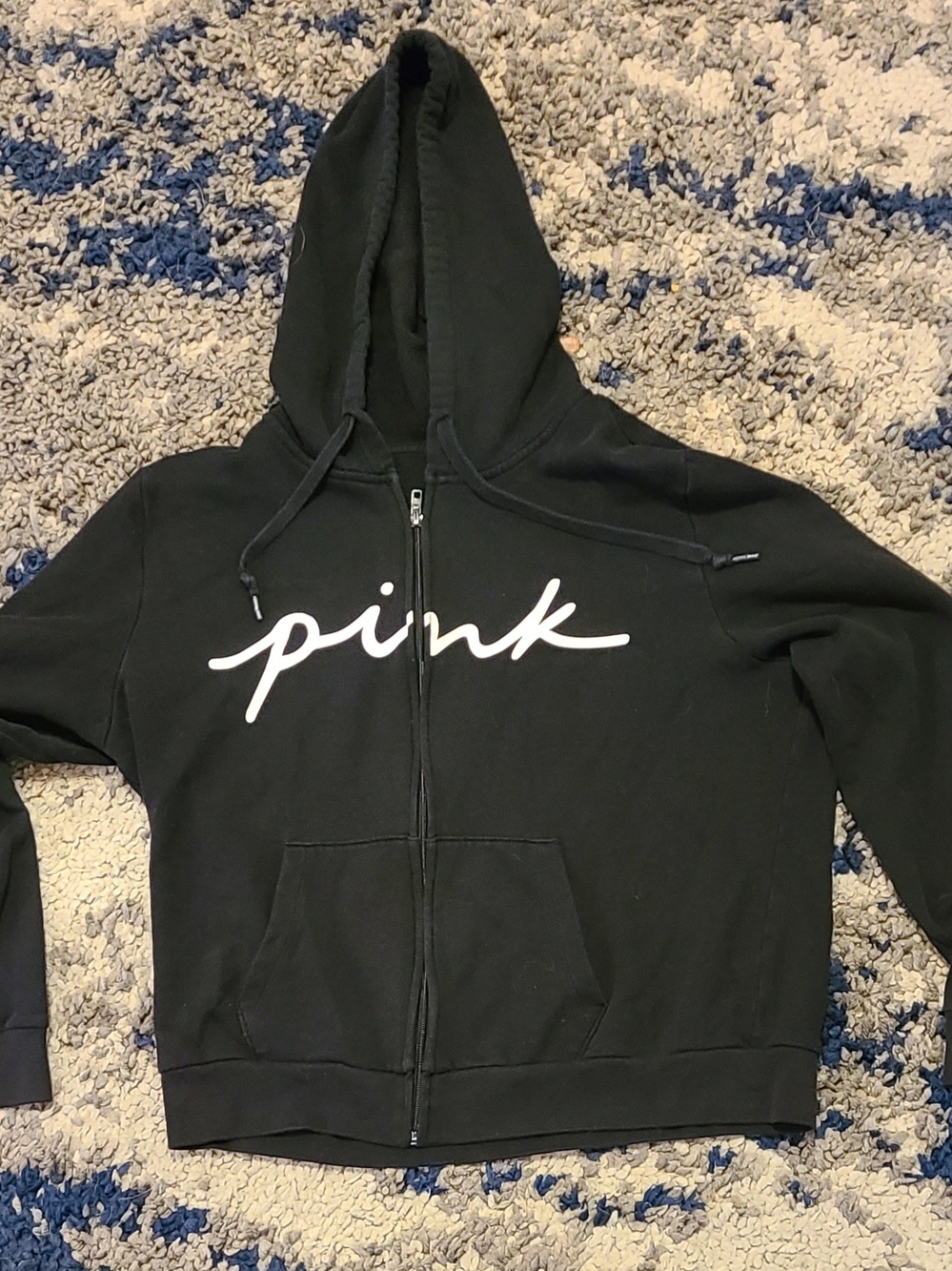 PINK Victoria's Secret Black Zip-Up Hoodie with White Script